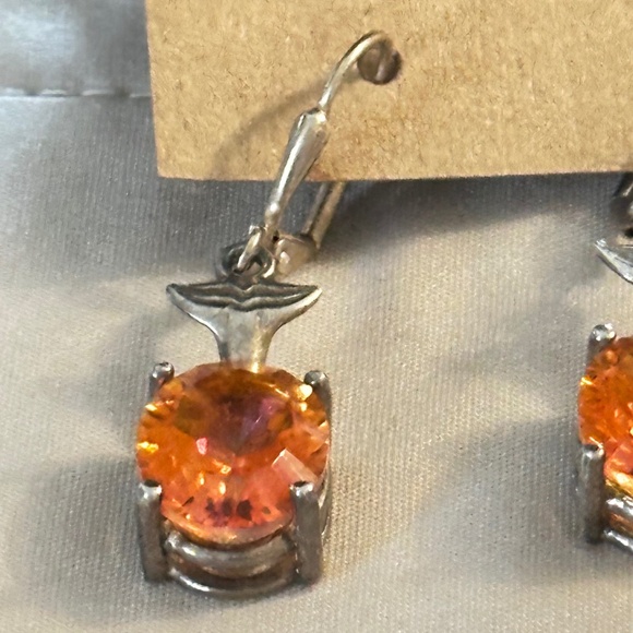 925 Sterling Silver Oval Elbaite Dangle Earrings w/Dolphin Tail - Picture 2 of 9